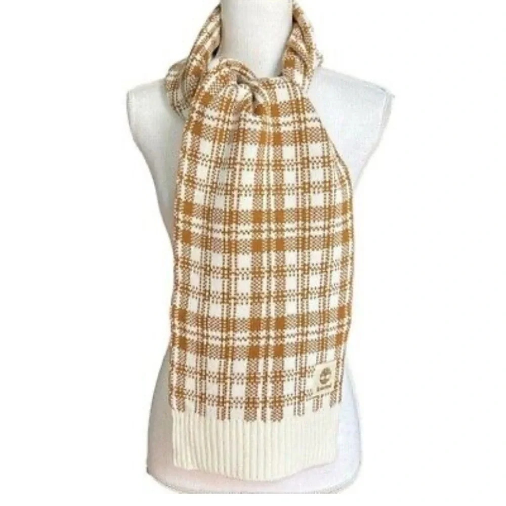 Timberland Buffalo Plaid Knit Scarf Tan Cream